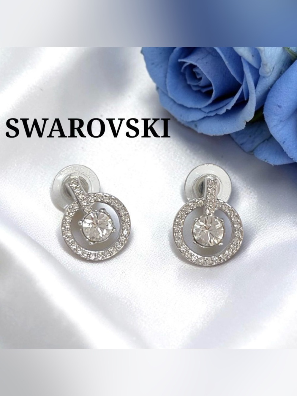 Swarovski Silver Clear Crystal Circular Drop Stud Earrings